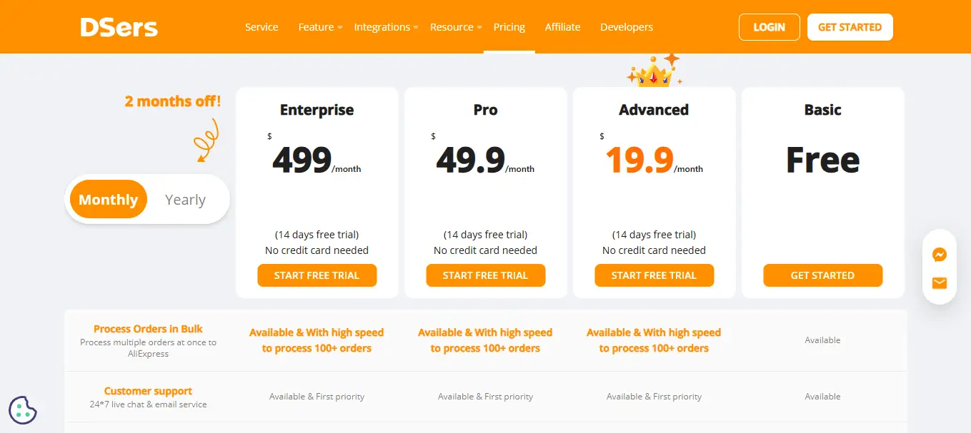 Les tarifs du logiciel DSers