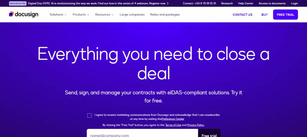 Interface du logiciel DocuSign