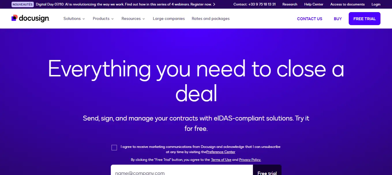 Interface du logiciel DocuSign