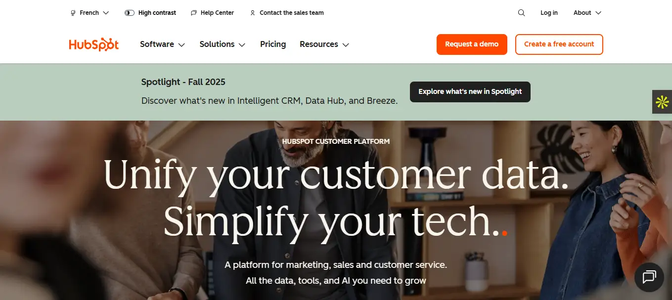 Interface du logiciel HubSpot