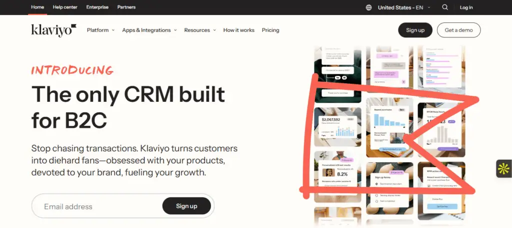 Interface du logiciel Klaviyo