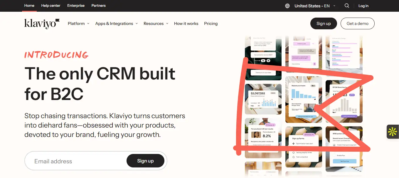 Interface du logiciel Klaviyo