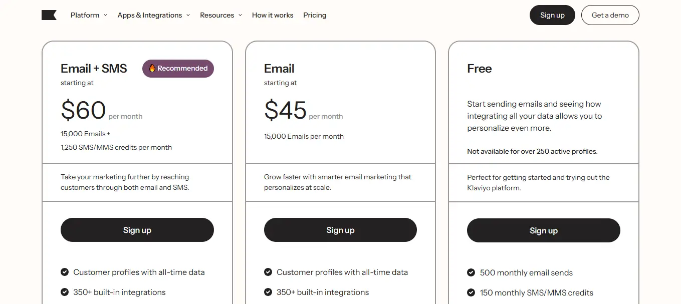 Les tarifs du logiciel Klaviyo