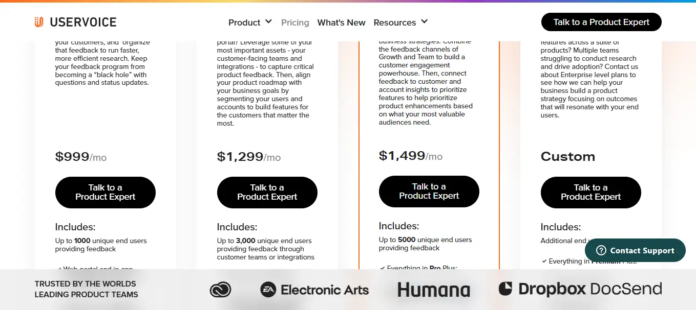 Les tarifs du logiciel UserVoice