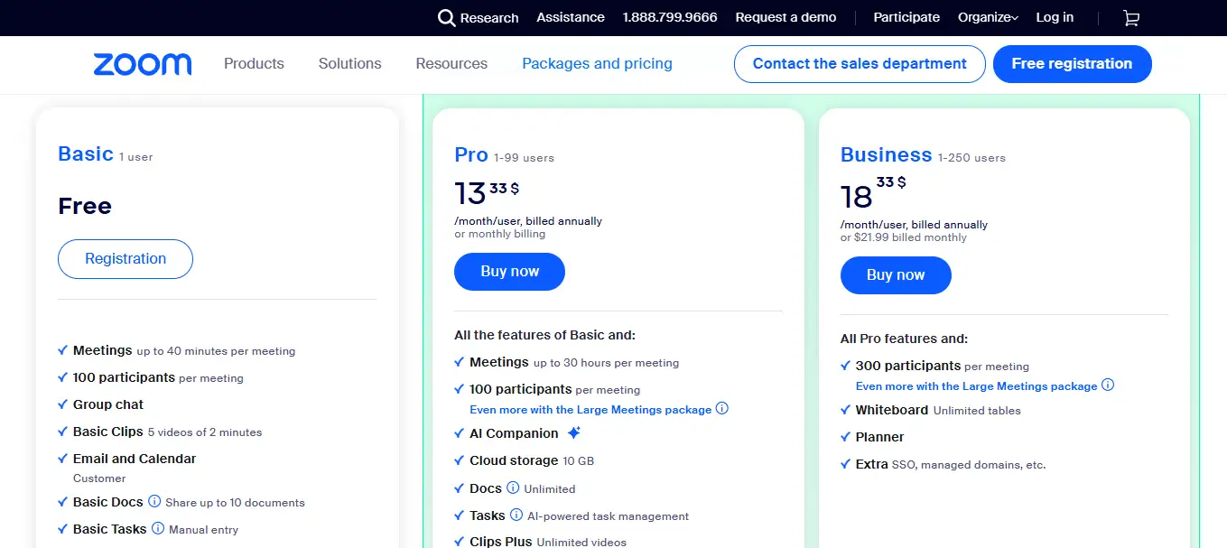 Les tarifs du logiciel Zoom