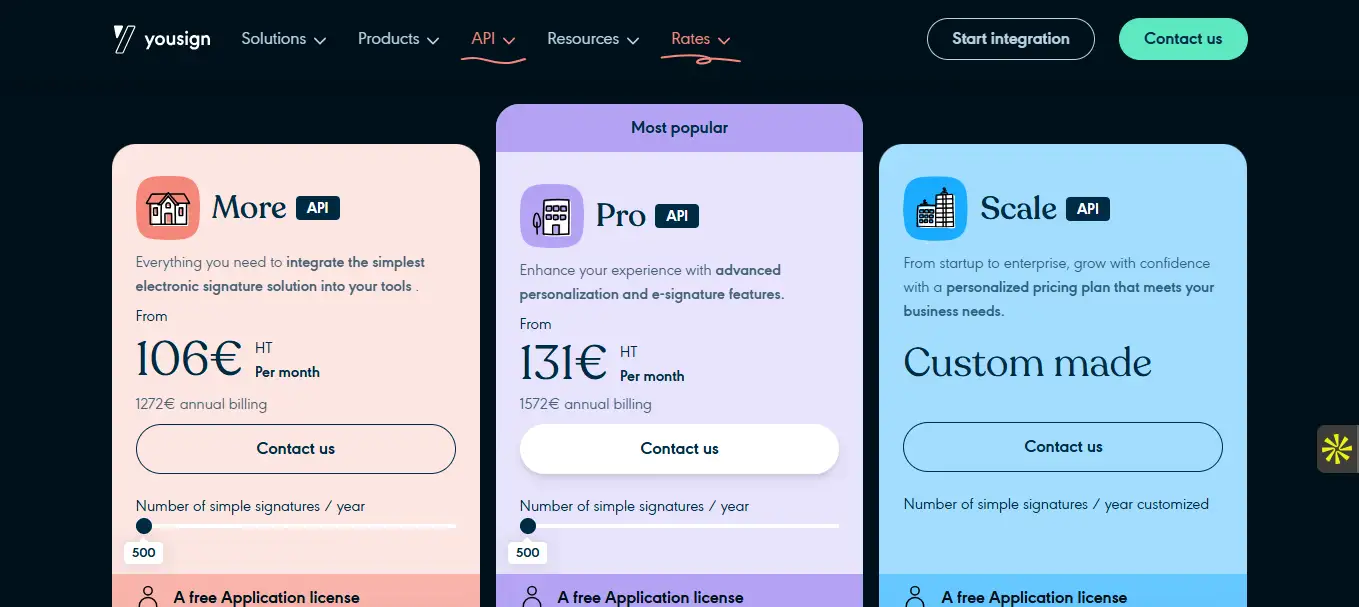 Les tarifs du logiciel YouSign