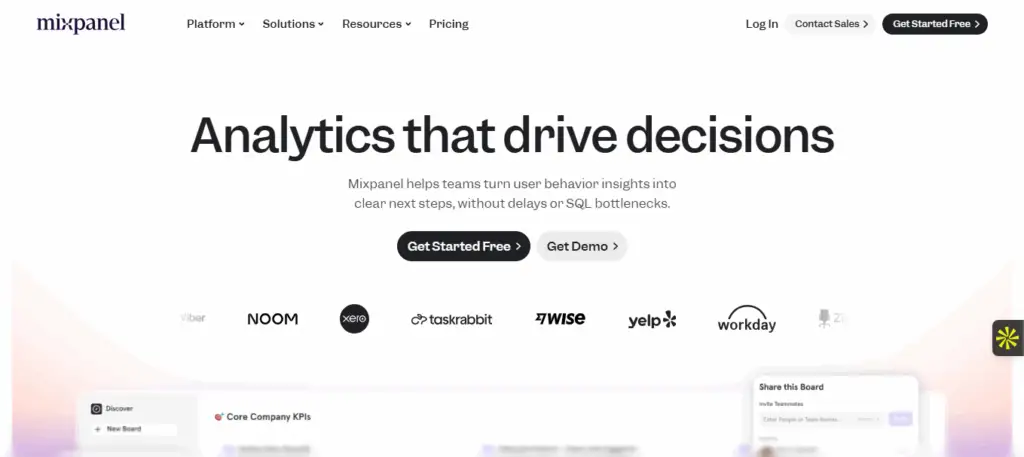 Interface du logiciel Mixpanel