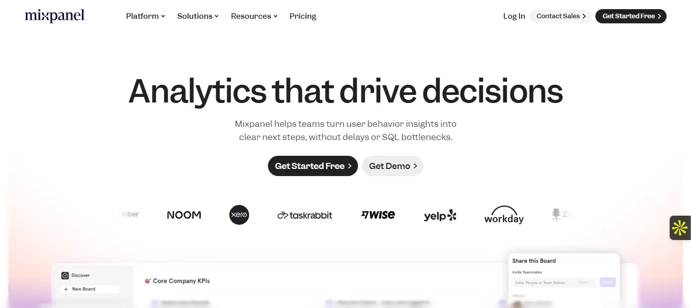 Interface du logiciel Mixpanel