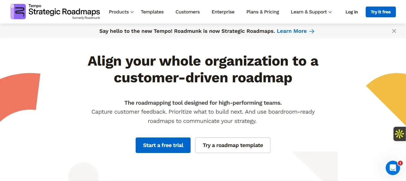Interface du logiciel Roadmunk
