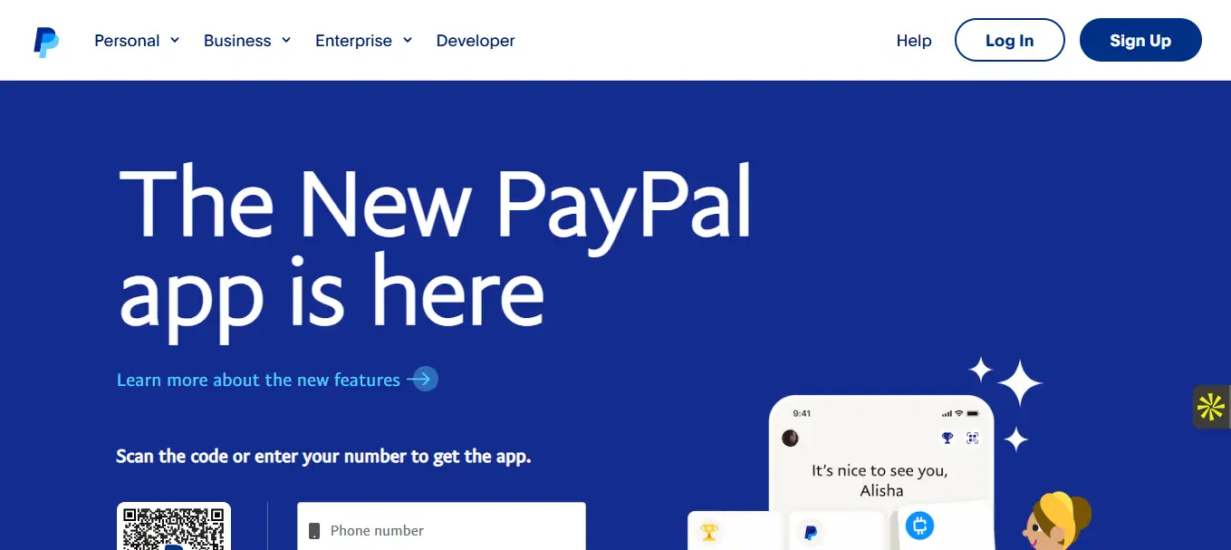 Interface du logiciel PayPal