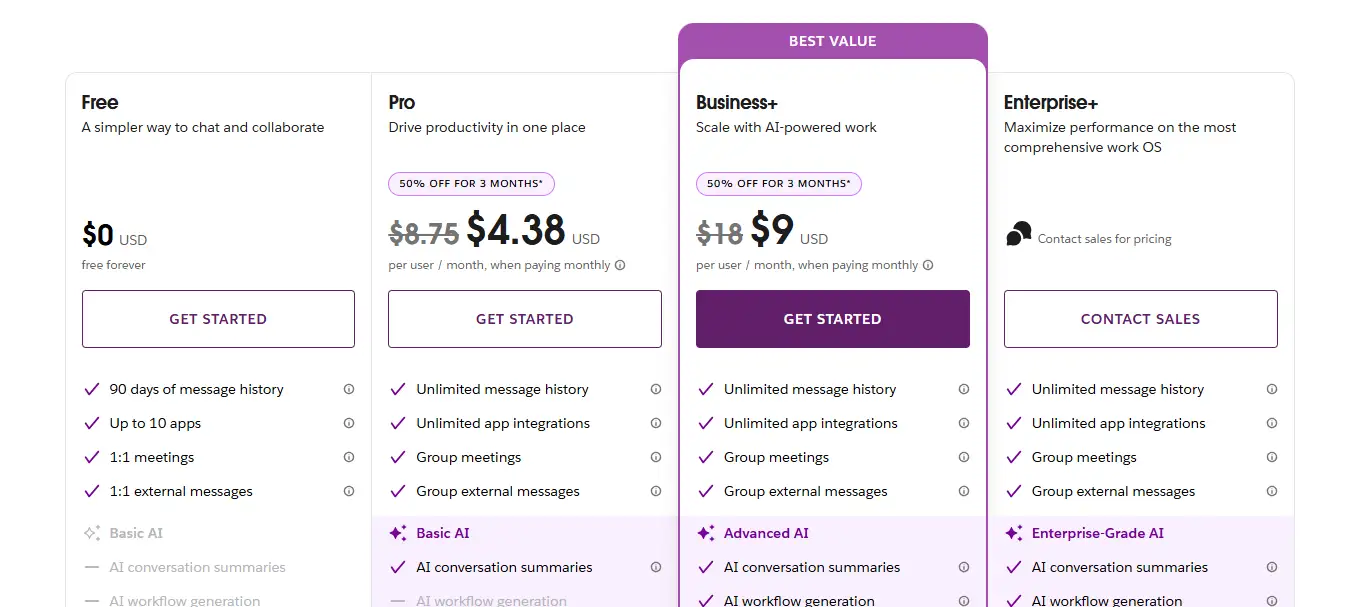 Les tarifs du logiciel Slack