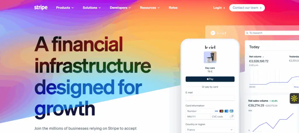 Interface du logiciel Stripe