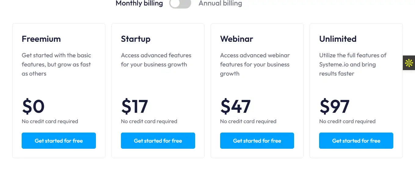 Les tarifs du logiciel systeme.io