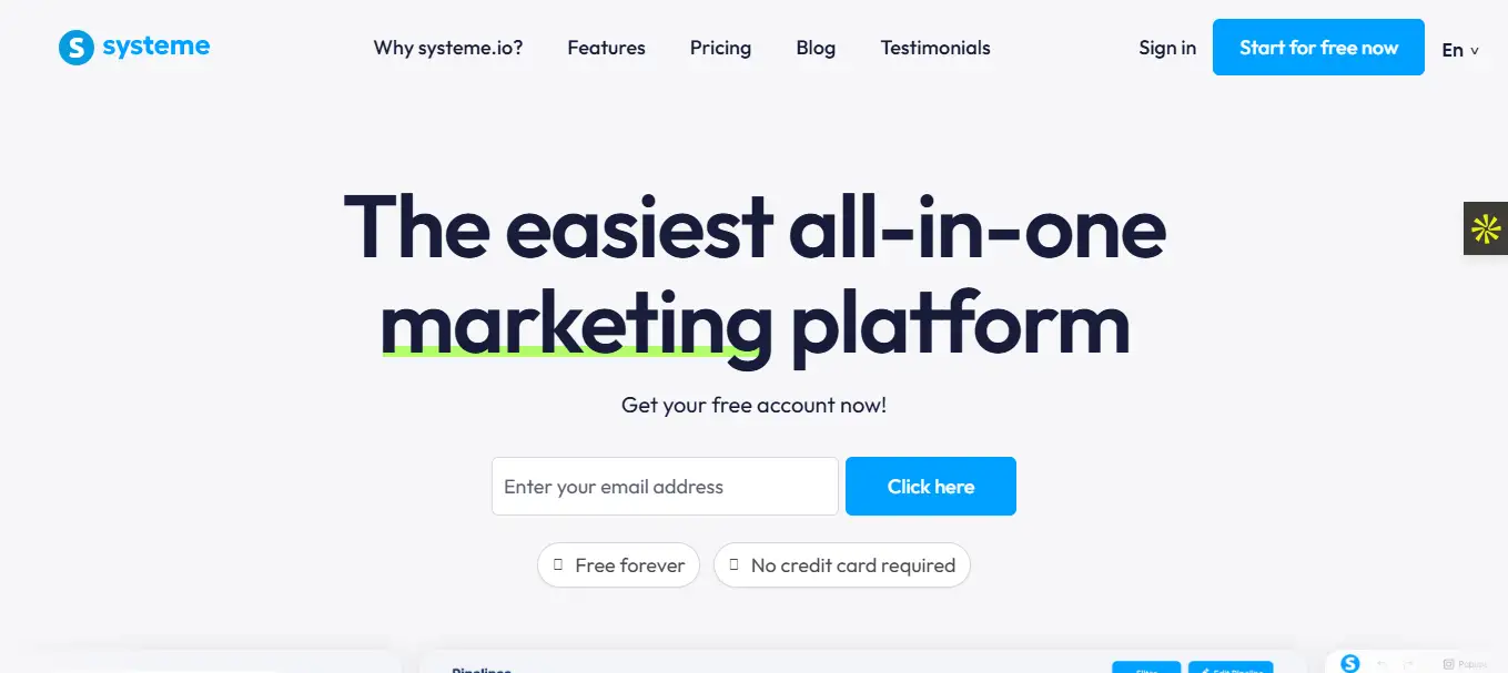 Interface du logiciel systeme.io