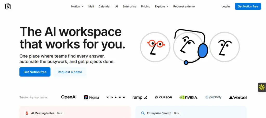 Interface du logiciel Notion