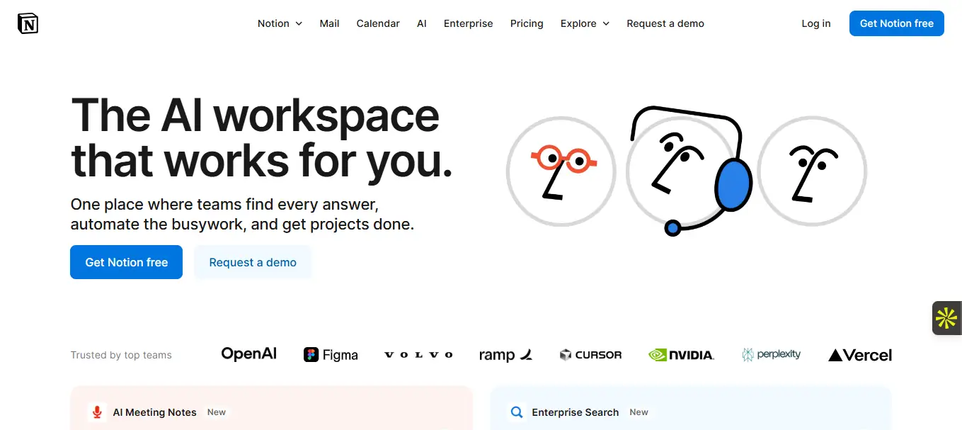 Interface du logiciel Notion