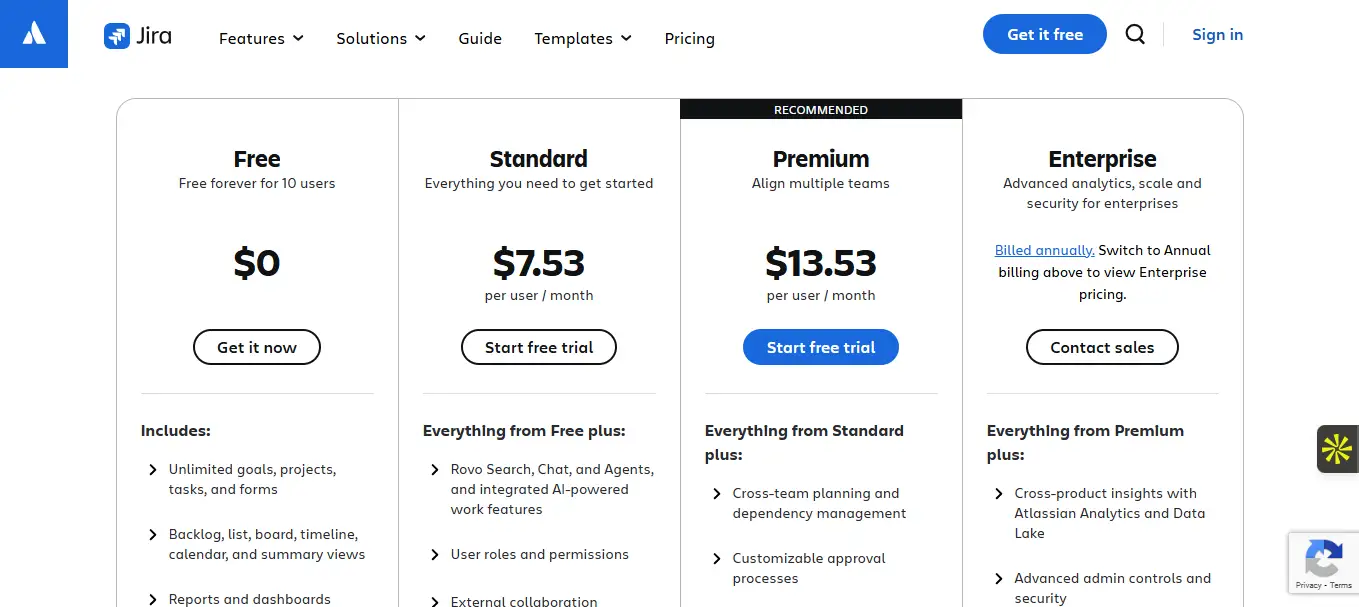Les tarifs du logiciel Jira Software