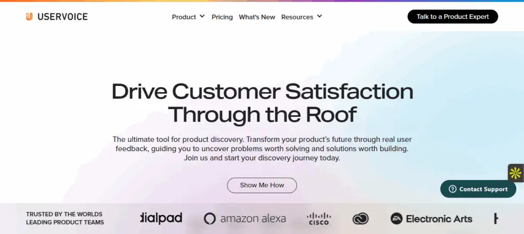 Interface du logiciel UserVoice
